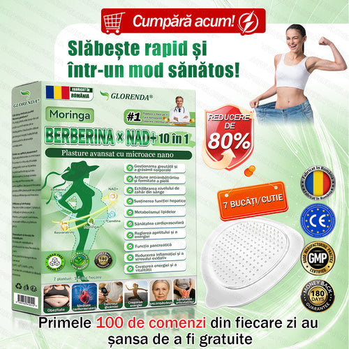 🥕 Magazin Oficial | 🌿 GLORENDA® Moringa · Berberină × NAD+ Plasture Avansat Nano cu Microace 10 în 1 (Doar o dată pe zi, schimbări vizibile în 7 zile) ✅ Pentru obezitate, piele lăsată, diabet, apnee în somn, probleme articulare și multe altele